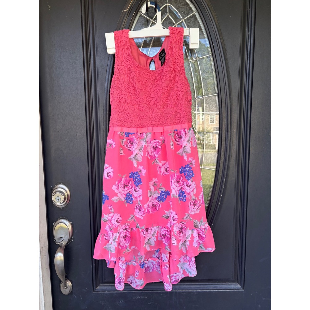 Pink & Violet Girls Pink Lace Floral High-Low Party Dress Size L 10/12 ND277736N